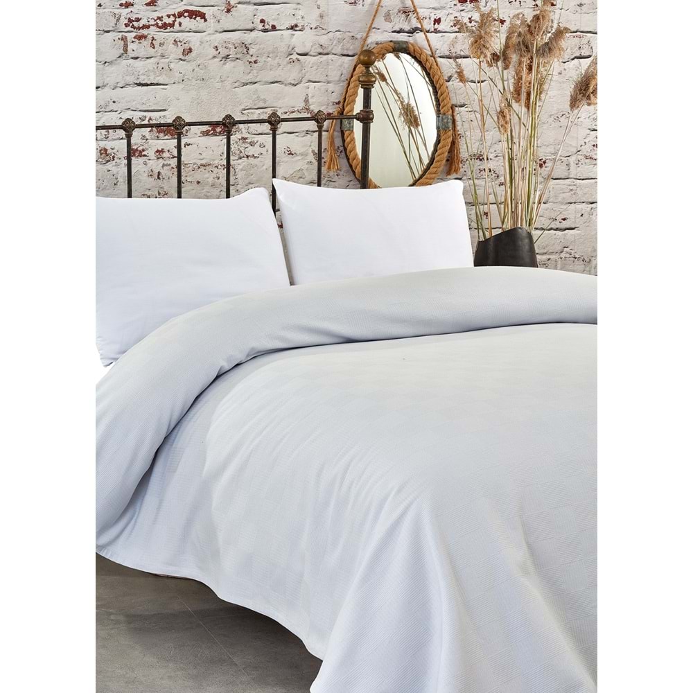 Komfort Home Tek Kişilik Dama Desen %100 Pamuk Pike / Açık Gri