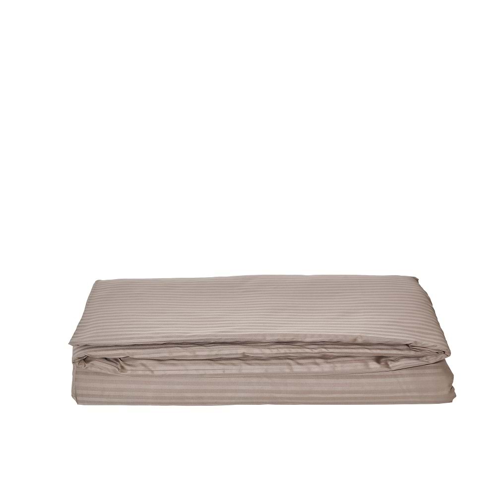 Komfort Home Çift Kişilik Çizgili Pamuk Saten Nevresim / Sütlü Kahve