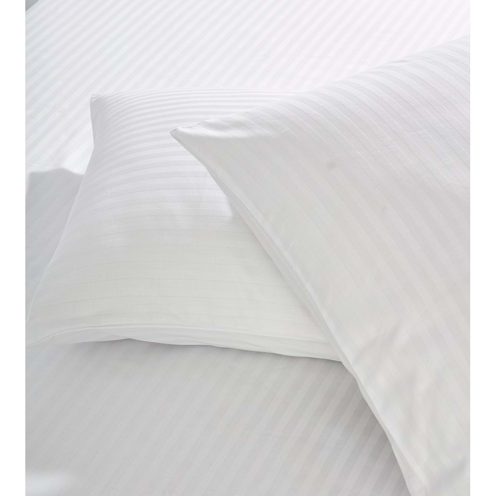 Komfort Home Çizgili Pamuk Saten Yastık Kılıfı / Beyaz (1 Adet)