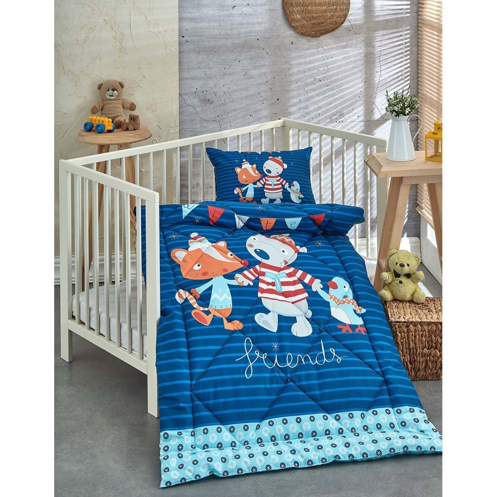 Komfort Home Baskılı %100 Pamuklu Silikon Elyaf Bebek Yorganı+Yastık