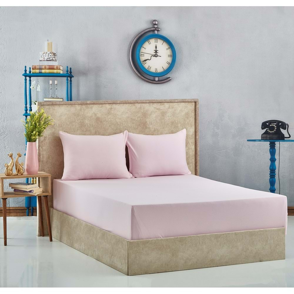 Komfort Home Pamuklu Penye Lastikli Çarşaf Seti - Tek Kişilik - Pembe - 100x200 CM