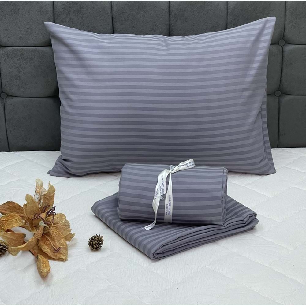 Komfort Home Tek Kişilik Lüx Otel Tipi Kolay Ütülenebilir Polycotton Saten Nevresim Takımı - KOYU GRİ