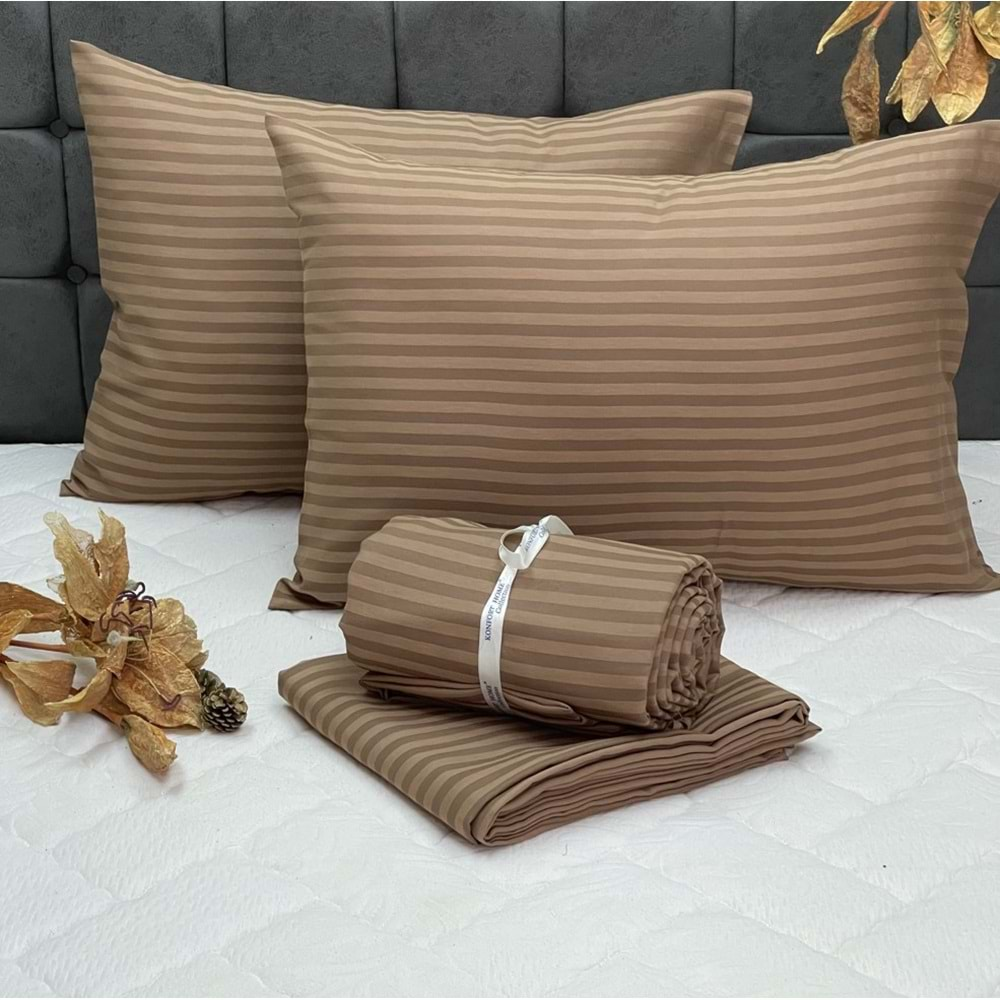 Komfort Home Çift Kişilik Lüx Otel Tipi Kolay Ütülenebilir Polycotton Saten Nevresim Takımı - KAHVERENGİ