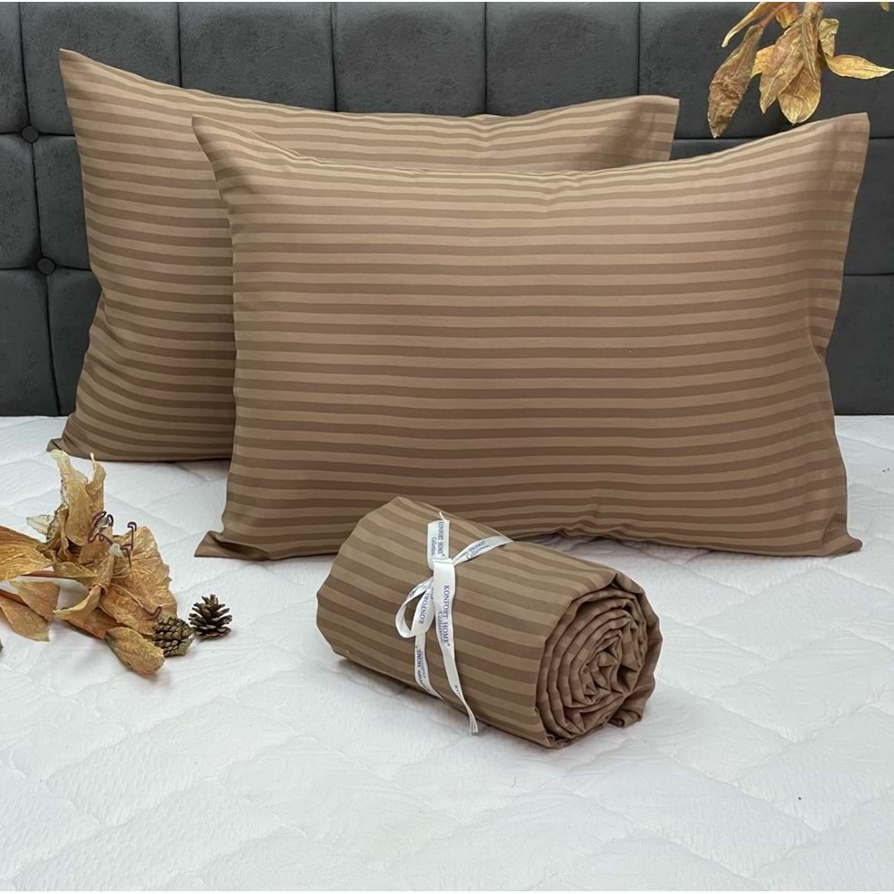 Komfort Home Battal Boy Lüx Otel Tipi Kolay Ütülenebilir Polycotton Saten Çarşaf Seti - KAHVERENGİ