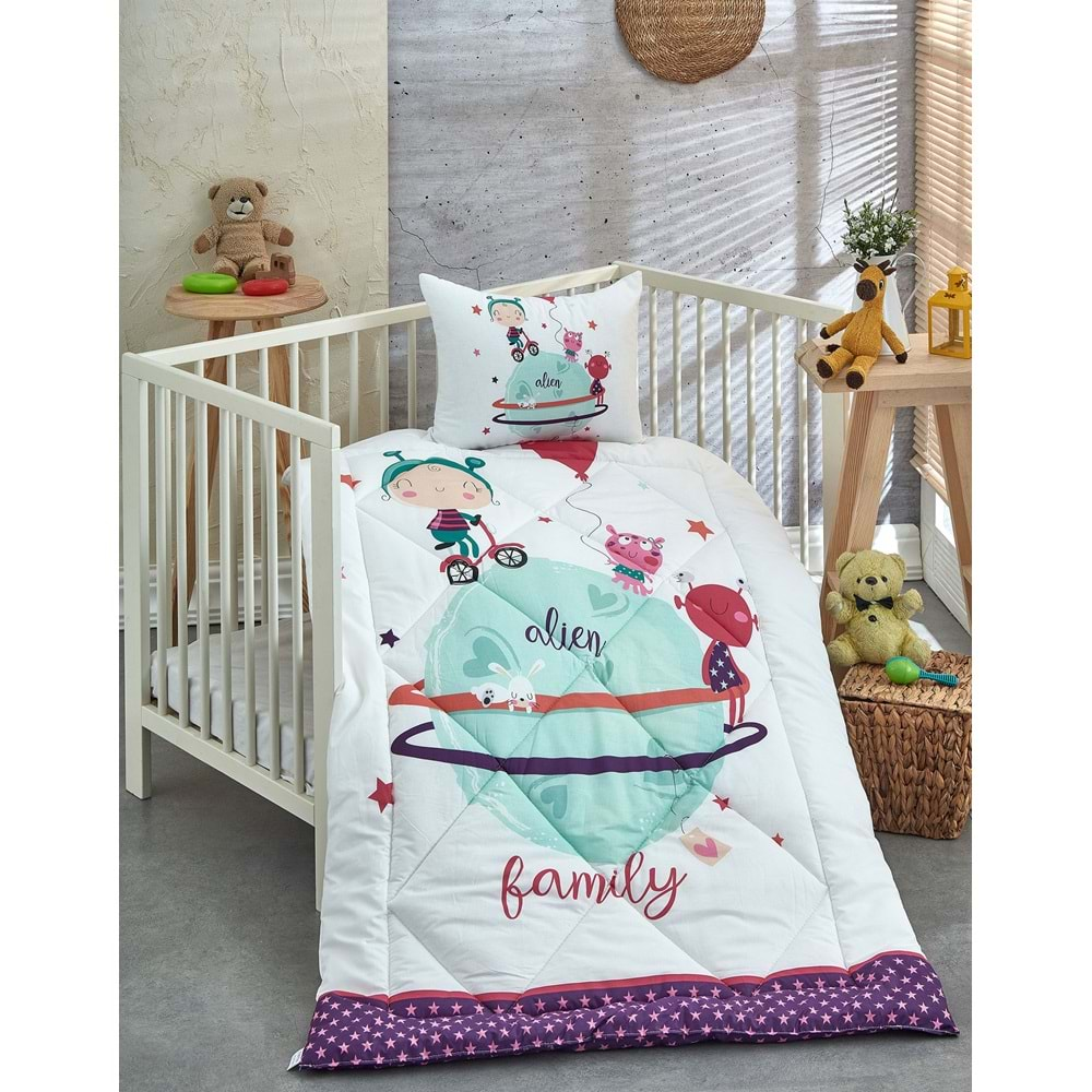 Komfort Home %100 Pamuk Kumaş Bebek Yorgan + Yastık Seti - ALİEN