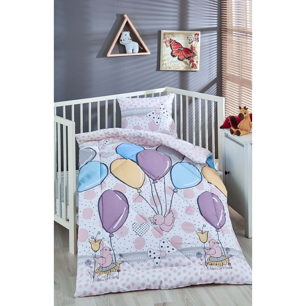 Komfort Home %100 Pamuk Kumaş Bebek Yorgan + Yastık Seti - BALLOONS