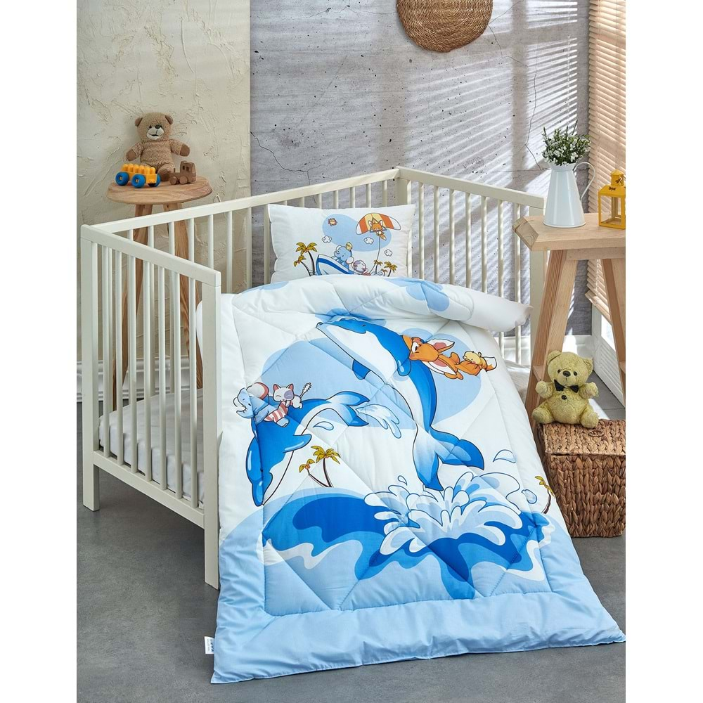 Komfort Home %100 Pamuk Kumaş Bebek Yorgan + Yastık Seti - OCEAN