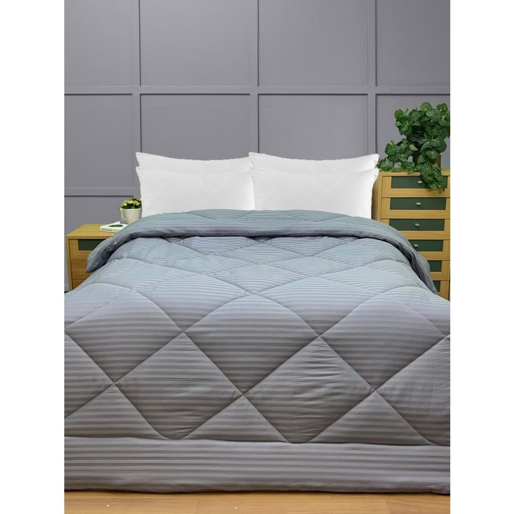 Komfort Home Battal Boy Çizgili Polycotton Saten Lüx Renkli Yorgan - KOYU GRİ