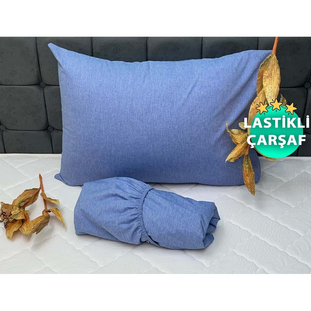 Komfort Home Tek Kişilik İpliği Boyalı Pamuk Kumaş Lastikli Çarşaf Setleri (Yüksekliği 40 Cm) - MAVİ - 120x200 CM