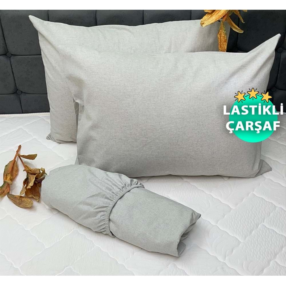 Komfort Home Çift Kişilik İpliği Boyalı Pamuk Kumaş Lastikli Çarşaf Setleri (Yüksekliği 40 Cm) - GRİ - 150x200 CM