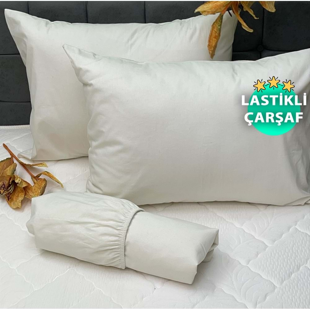 Komfort Home Çift Kişilik İpliği Boyalı Pamuk Kumaş Lastikli Çarşaf Setleri (Yüksekliği 40 Cm) - KIRIK BEYAZ - 160x200 CM