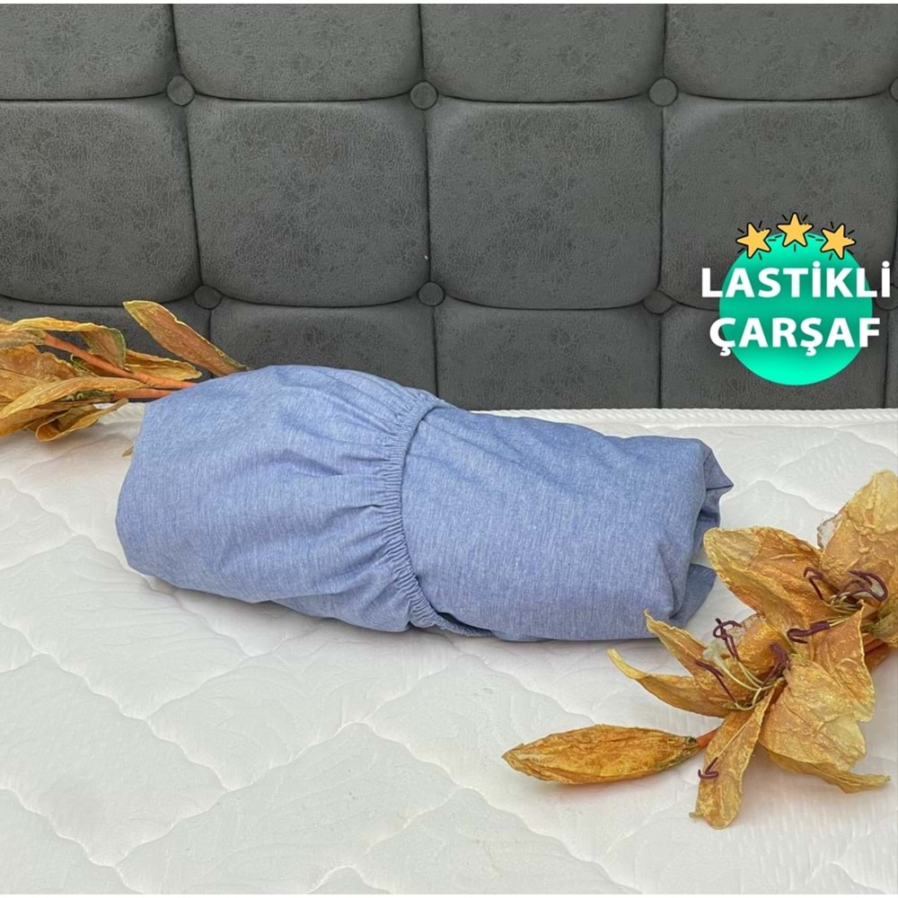 Komfort Home İpliği Boyalı Pamuk Kumaş Lastikli Çarşaflar (Yüksekliği 40 Cm) - Tüm Ebatlar - MAVİ - 120x200 CM