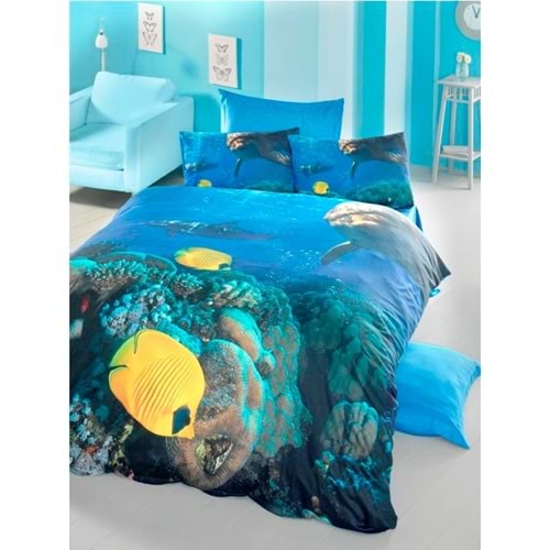 Komfort Home 3D Çift Kişilik Pamuk Saten Nevresim Takımı (Dolphin)
