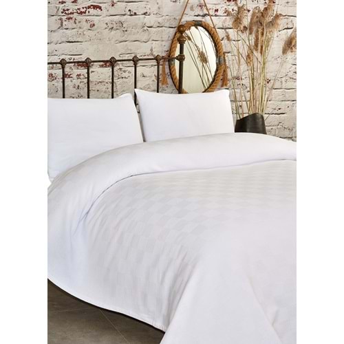 Komfort Home Çift Kişilik Dama Desen %100 Pamuk Pike / Beyaz