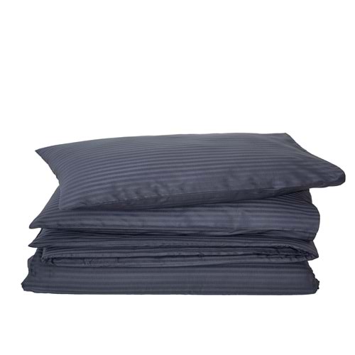 Komfort Home Tek Kişilik Çizgili Pamuk Saten Nevresim Seti / Antrasit