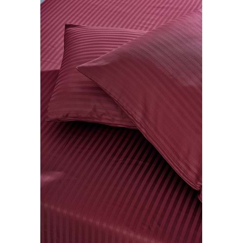 Komfort Home Tek Kişilik Çizgili Pamuk Saten Çarşaf Seti / Bordo