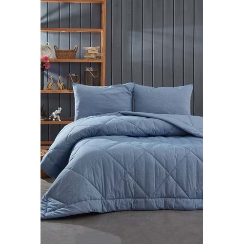 Komfort Home Battal Boy %100 Pamuk Kumaş Yorgan+Yastık / Mavi