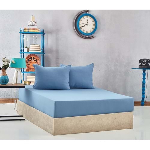 Komfort Home Pamuklu Penye Lastikli Çarşaf Seti - Tek Kişilik - Mavi - 100x200 CM