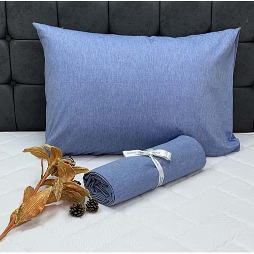 Komfort Home Tek Kişilik İpliği Boyalı Pamuk Kumaş Çarşaf Seti - Mavi