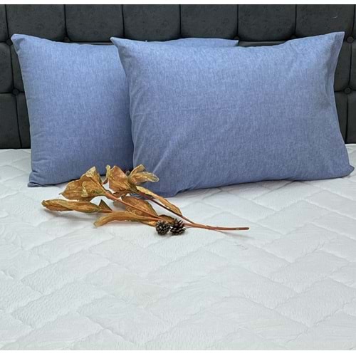 Komfort Home İpliği Boyalı Pamuk Kumaş Yastık Kılıfı 2 Adet - Mavi