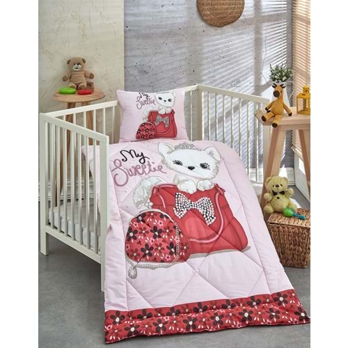 Komfort Home %100 Pamuk Kumaş Bebek Yorgan + Yastık Seti - TİNY CAT