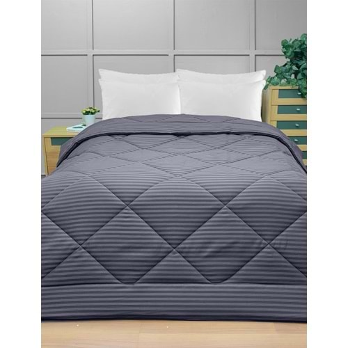 Komfort Home Çift Kişilik Çizgili Polycotton Saten Lüx Renkli Yorgan - ANTRASİT