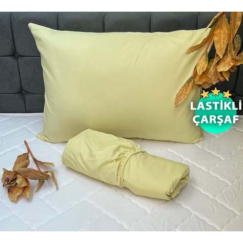 Komfort Home Tek Kişilik İpliği Boyalı Pamuk Kumaş Lastikli Çarşaf Setleri (Yüksekliği 40 Cm) - SARI - 120x200 CM