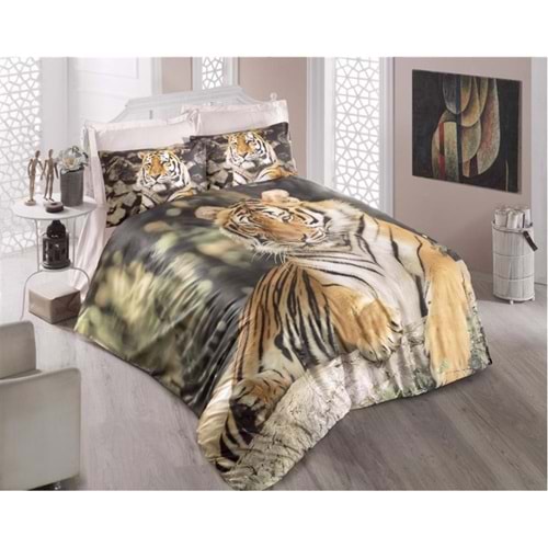 Komfort Home 3D Çift Kişilik Pamuk Saten Nevresim Takımı (Tiger)