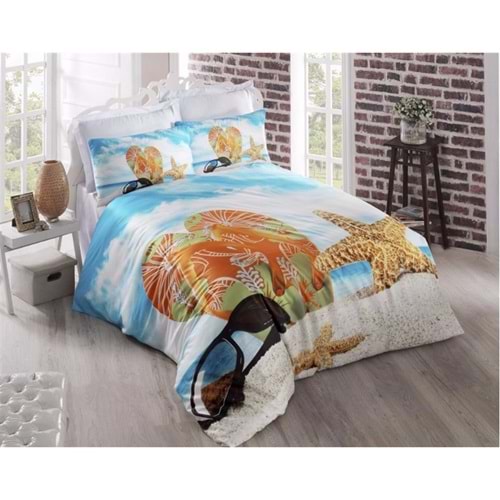 Komfort Home 3D Çift Kişilik Pamuk Saten Nevresim Takımı (Beach)