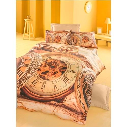 Komfort Home 3D Çift Kişilik Pamuk Saten Nevresim Takımı (Clock)
