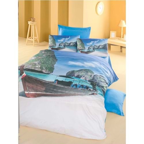 Komfort Home 3D Çift Kişilik Pamuk Saten Nevresim Takımı (Coast)