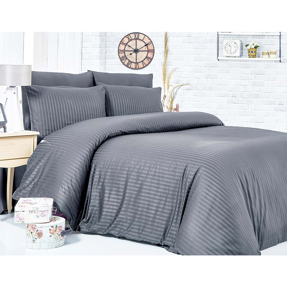 Komfort Home Çift Kişilik Çizgili Pamuk Saten Nevresim Takımı