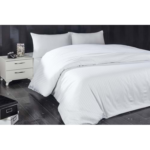Komfort Home Tek Kişilik Çizgili Pamuk Saten Nevresim Seti (Beyaz)