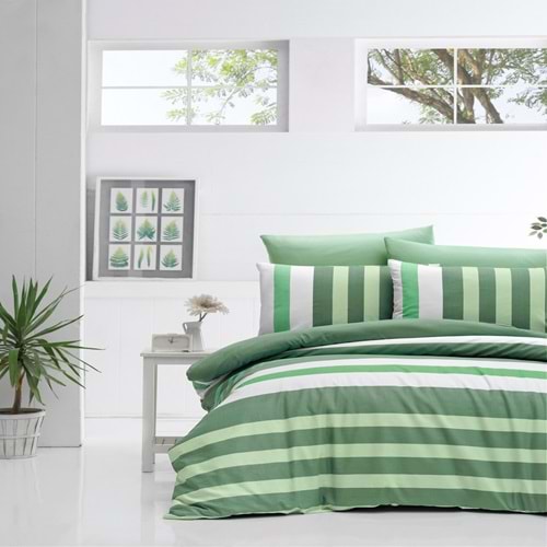 Komfort Home Tek Kişilik Ranforce Nevresim Takımı (Stripe Yeşil)