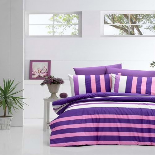 Komfort Home Tek Kişilik Ranforce Nevresim Takımı (Stripe Lila)