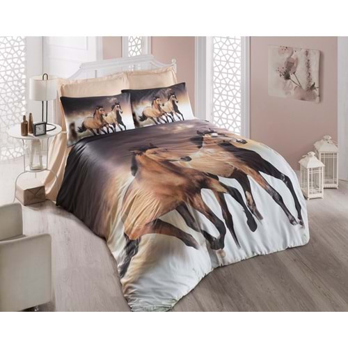 Komfort Home 3D Tek Kişilik Pamuk Saten Nevresim Takımı (Horses)
