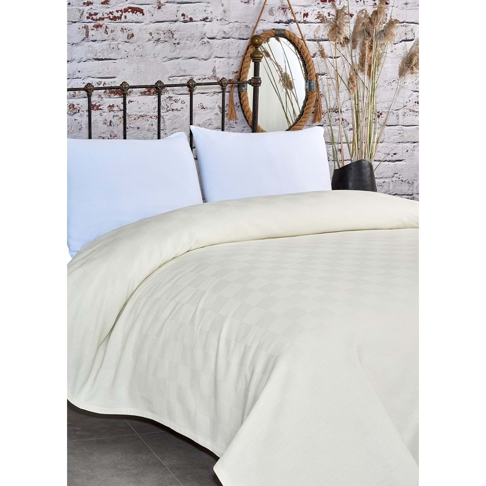 Komfort Home Tek Kişilik Dama Desen %100 Pamuk Pike / Krem