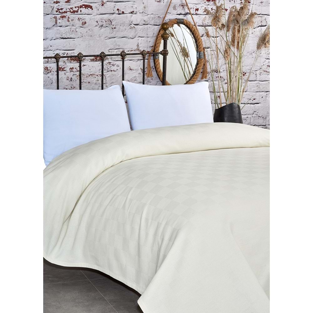 Komfort Home Çift Kişilik Dama Desen %100 Pamuk Pike / Krem