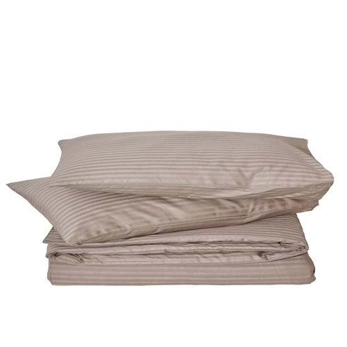 Komfort Home Çift Kişilik Çizgili Pamuk Saten Nevresim Seti / S. Kahve