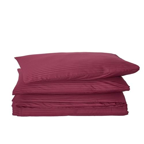 Komfort Home Çift Kişilik Çizgili Pamuk Saten Nevresim Seti / Bordo