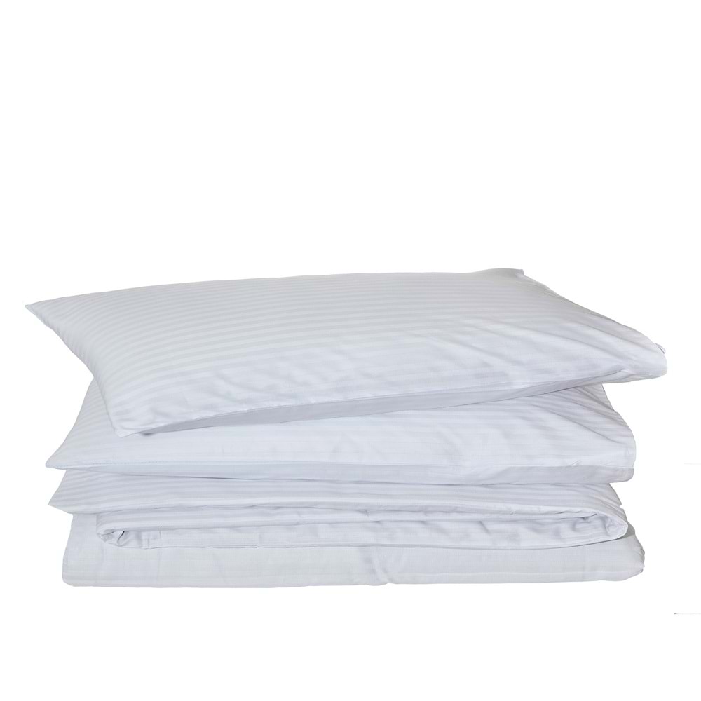 Komfort Home Çift Kişilik Çizgili Pamuk Saten Nevresim Seti / Beyaz