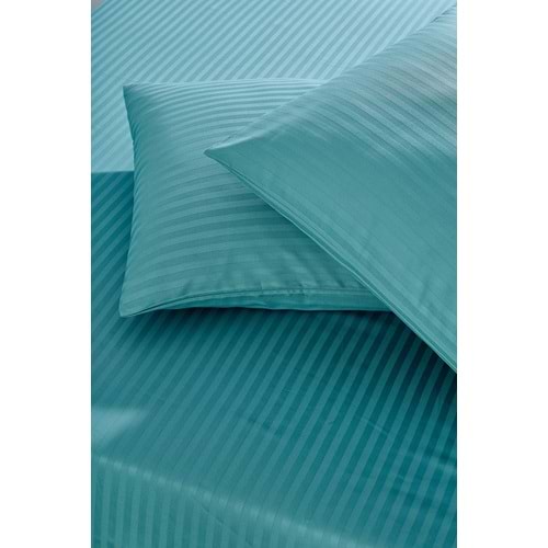 Komfort Home Tek Kişilik Çizgili Pamuk Saten Çarşaf Seti / P. Yeşili
