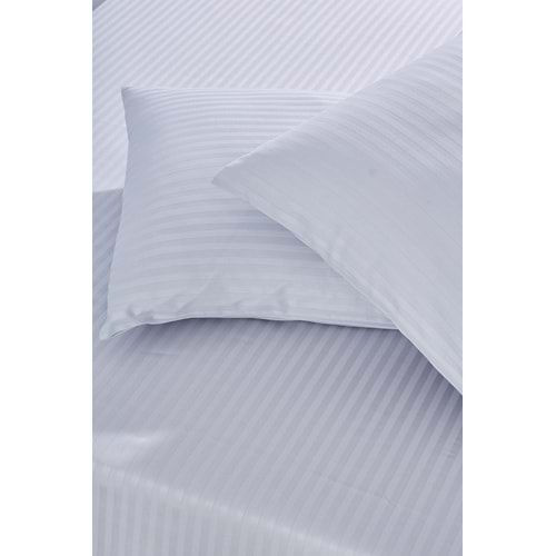 Komfort Home Çift Kişilik Çizgili Pamuk Saten Çarşaf Seti / Açık Gri