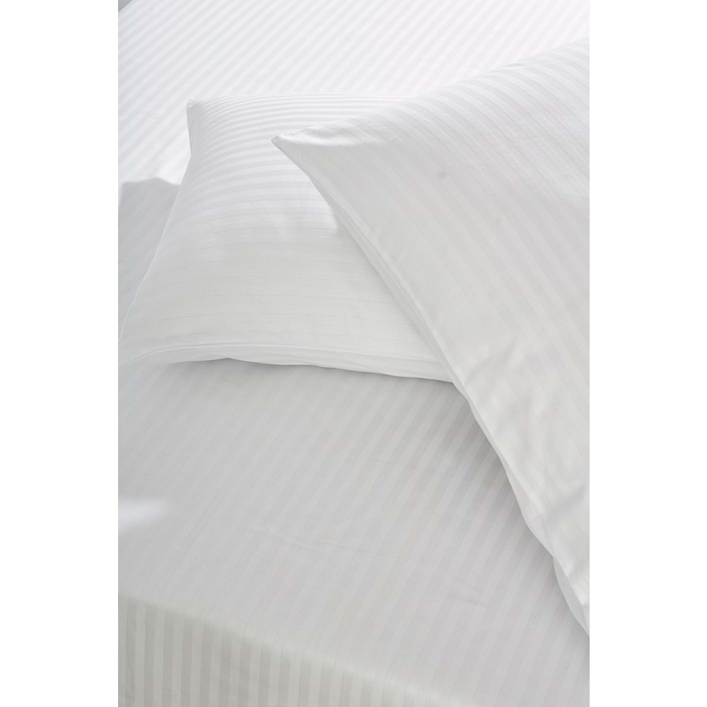 Komfort Home Çift Kişilik Çizgili Pamuk Saten Çarşaf Seti / Beyaz