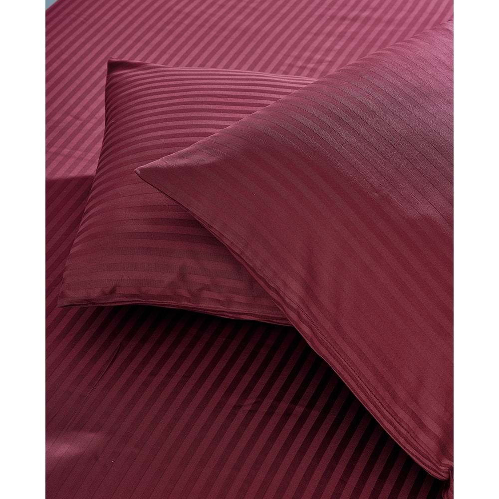 Komfort Home Çizgili Pamuk Saten Yastık Kılıfı / Bordo (2 Adet)