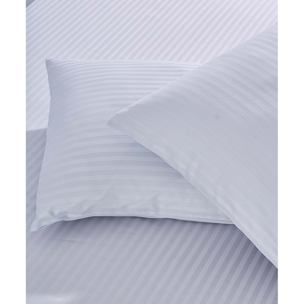Komfort Home Çizgili Pamuk Saten Yastık Kılıfı / Açık Gri (2 Adet)