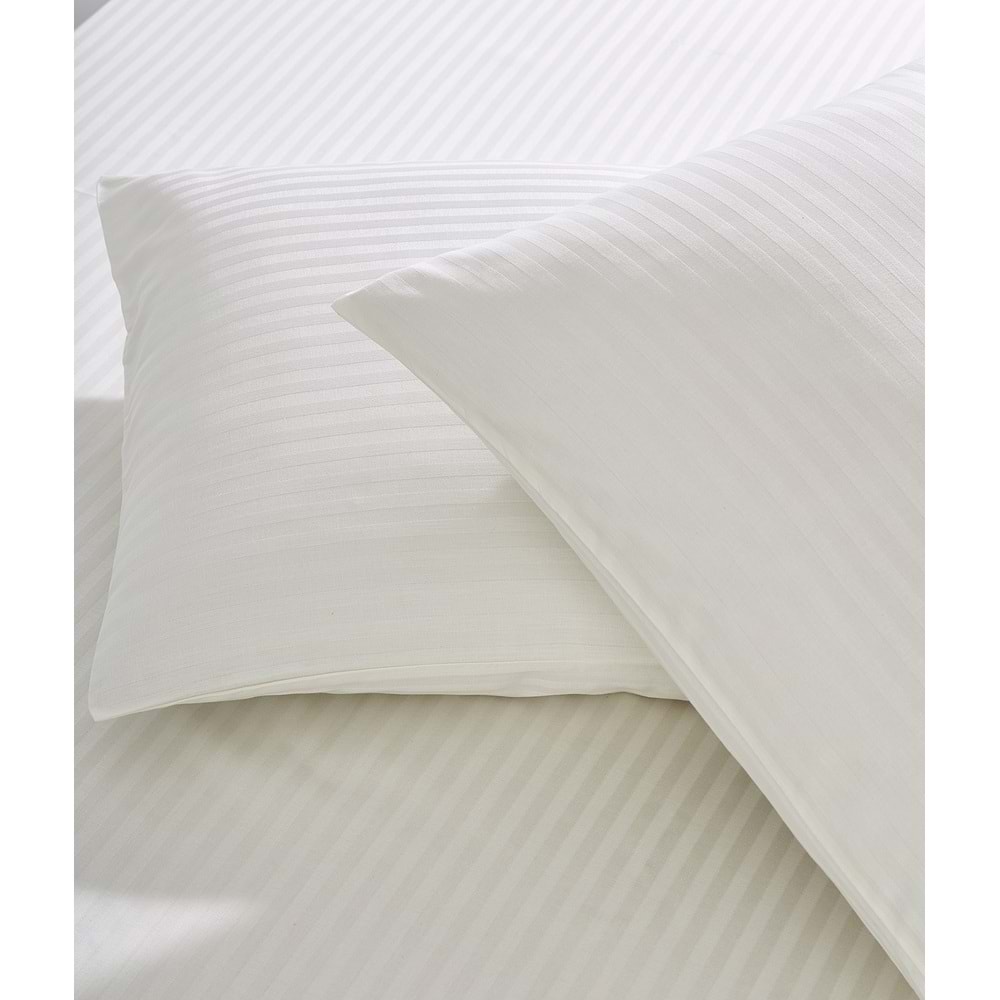 Komfort Home Çizgili Pamuk Saten Yastık Kılıfı / Krem (2 Adet)