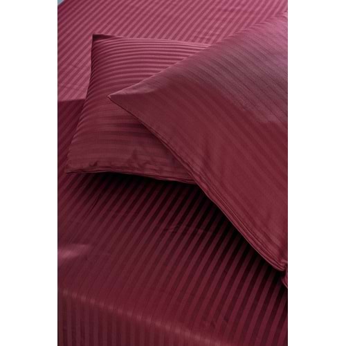Komfort Home Battal Boy Çizgili Pamuk Saten Çarşaf Seti / Bordo