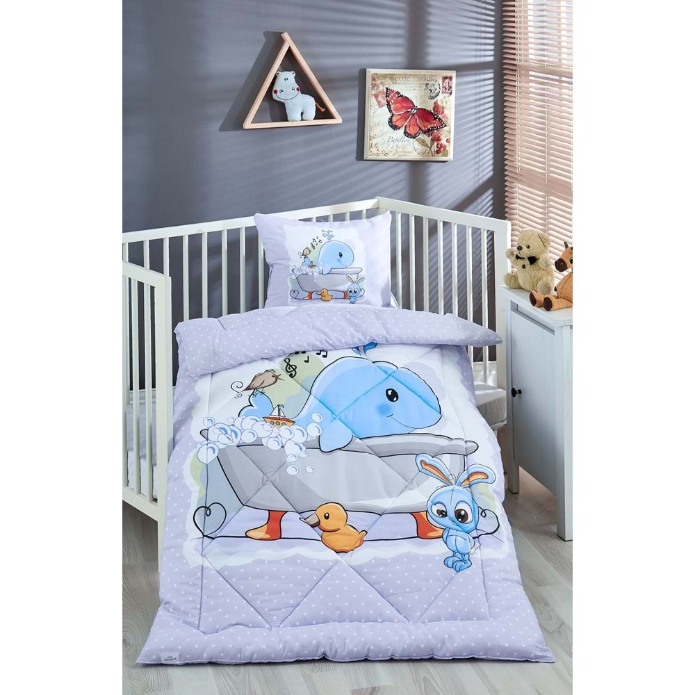 Komfort Home Baskılı %100 Pamuklu Silikon Elyaf Bebek Yorganı+Yastık