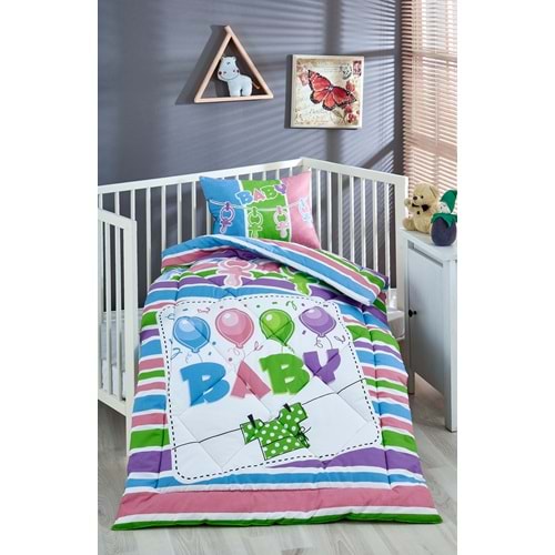 Komfort Home Baskılı %100 Pamuklu Silikon Elyaf Bebek Yorganı+Yastık